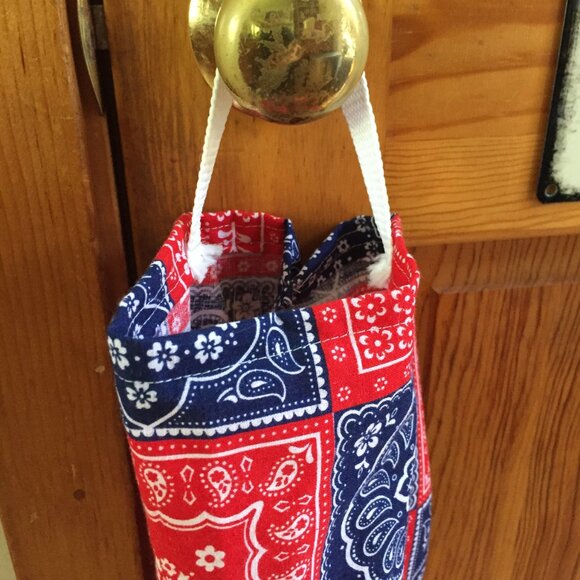 Plastic bag holder grocery dispenser Cotton Reusable Washable Mid Century Modern - Picture 3 of 3